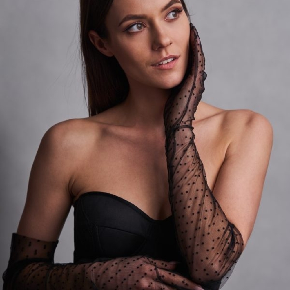 Beloved Millinery Fine Black Sheer Polka Dot Elbow Length Gloves
